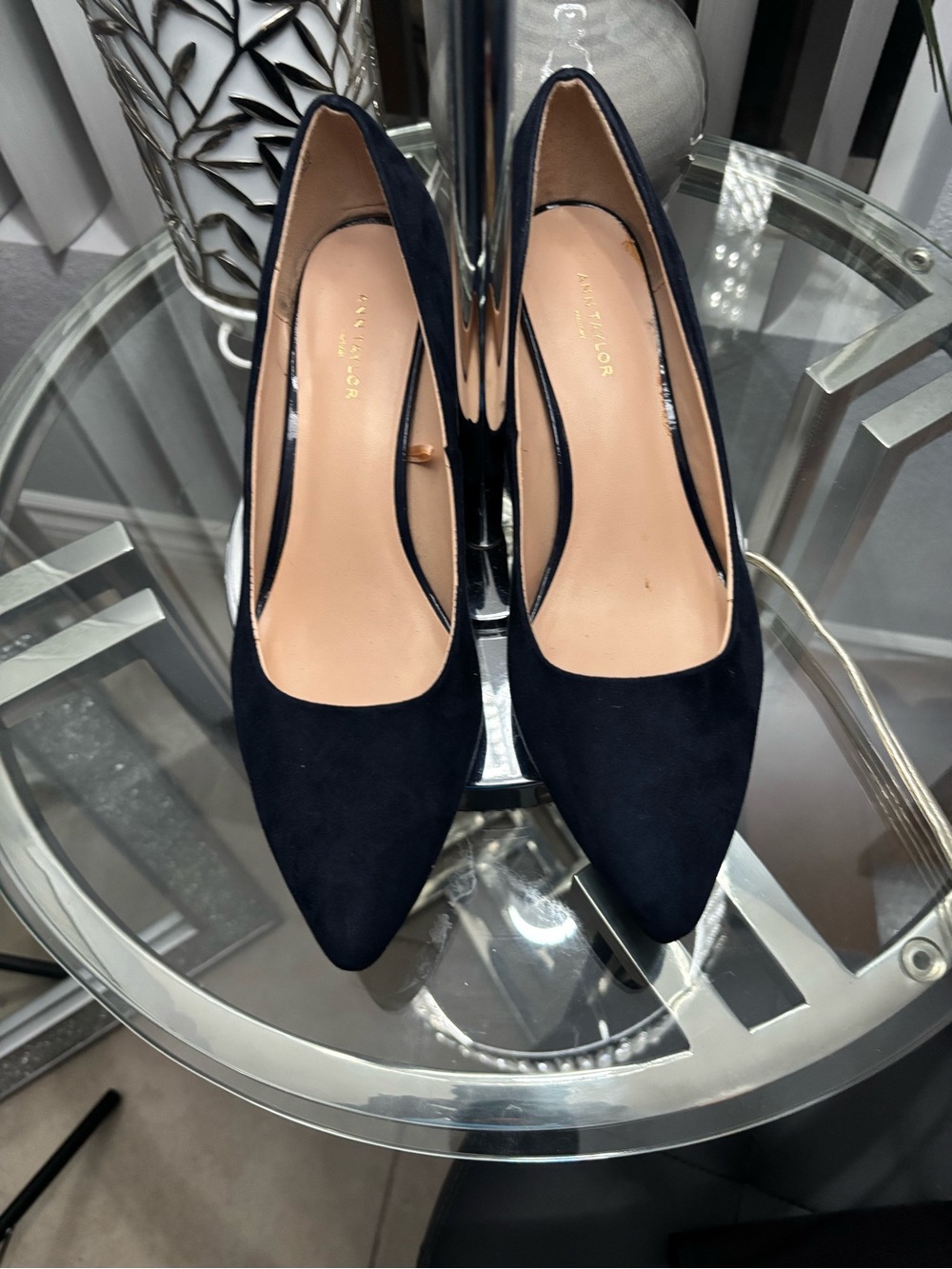 Ann Taylor Navy Suede Pointed Toe Heels